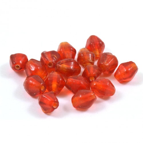 Transparent bicone red glass bead 